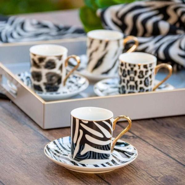 Jogo de Xícaras Para Café Chá Aretha 16 Peças Porcelana Bone