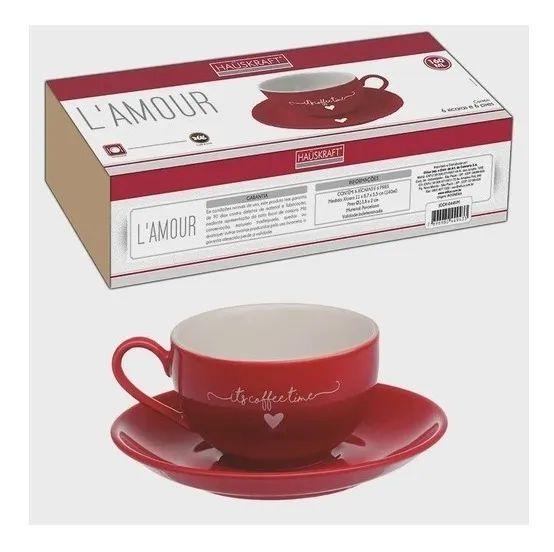 Imagem de Jogo De Xícaras Para Chá Café Grande 160 Ml 12 Peças Fina Porcelana Hauskraft  Cor Vermelho