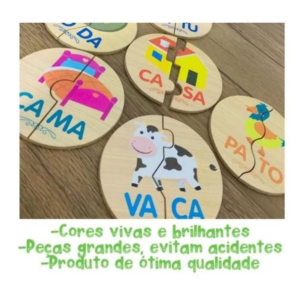 Imagem de Jogo Didático Infantil Criança Encaixando As Sílabas Madeira Menino Menina Envio Imediato