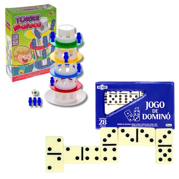 Imagem de Jogo Dominó Com Estojo E Torre Maluca Infantil Caiu E Perdeu Kit Jogos Interativos Crianças Art Brink