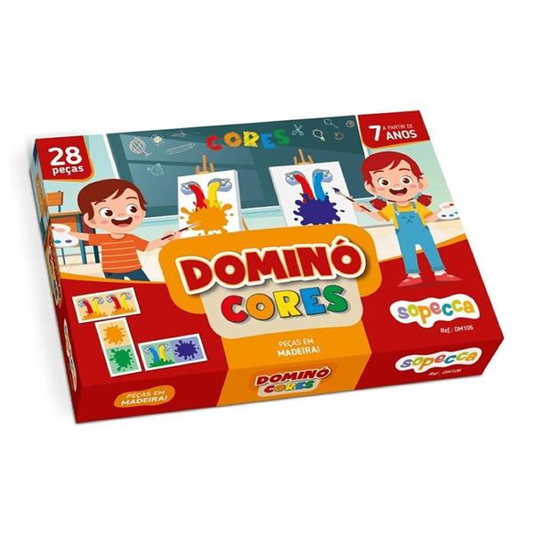 Imagem de Jogo Domino Cores 28 Peças Madeira Educativo Pedagógico