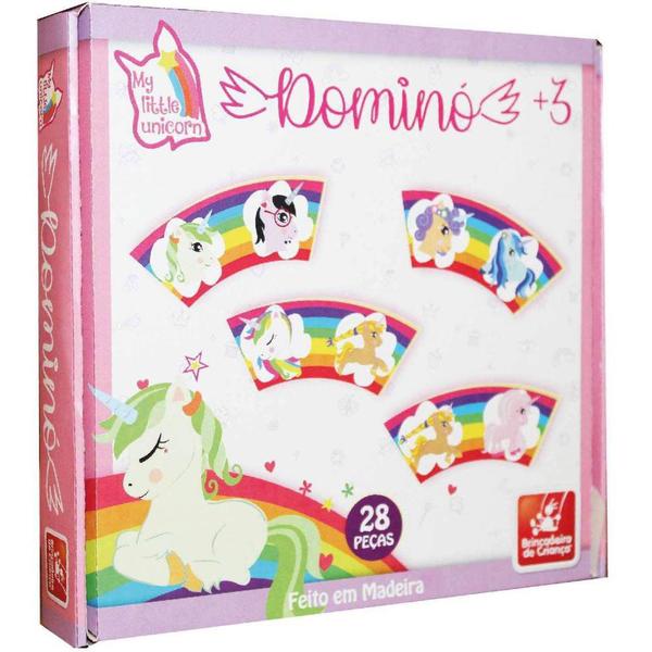 Imagem de Jogo Domino Unicornios Em Madeira 48 Pecas +3 Anos