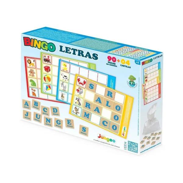 Imagem de Jogo Educativo Bingo Letras Infantil 90 Peças MDF Junges