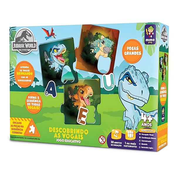 Imagem de Jogo Educativo Infantil Descobrindo as Vogais Jurassic World Mimo Toys - 2050