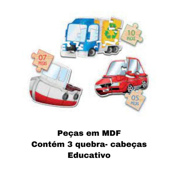 Imagem de Jogo Educativo Infantil Quebra - Cabeça em MDF Meios de Transporte Pais e Filhos