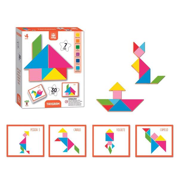 Jogo Educativo Montessori Tangram em Madeira - Nig Imagem de Jogo Educativo Montessori Tangram em Madeira - Nig