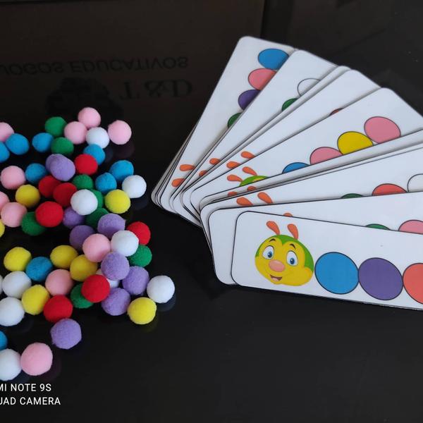 Imagem de Jogo Educativo Pareamento Cores Autista Com Pompom Lagarta