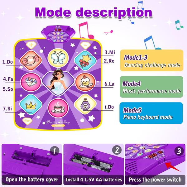 Imagem de Jogo eletrônico Dance Mat Kusntin Purple Princess 5 modos