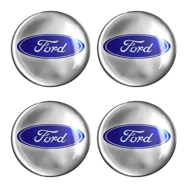 Imagem de Jogo Emblema Resinado Ford Prata Centro Calota De Roda 48mm