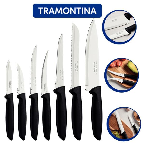 Jogo facas tramontina 7 peças preto plenus lâmina aço inox Jogo facas tramontina 7 peças preto plenus lâmina aço inox