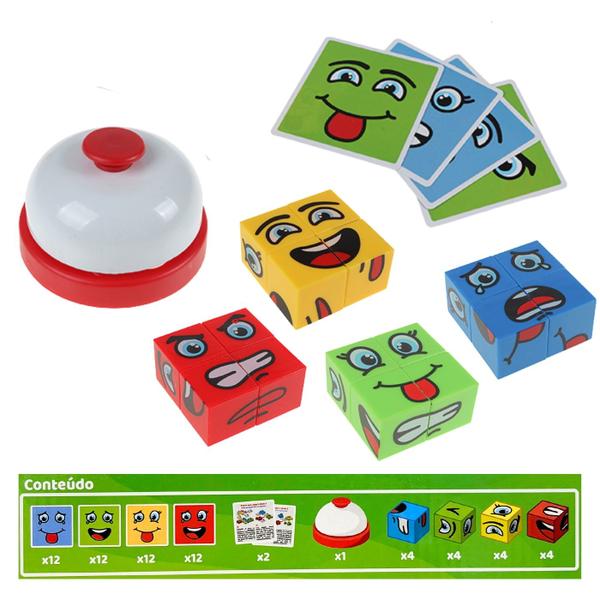 Imagem de Jogo Faces Emoções Cara Careta Expressões  Educativo Infantil Cubos Carta Tabuleiro