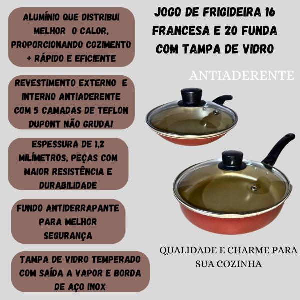 Jogo Frigideira Marcolar 16 E 20 Antiaderente C/ Tampa Imagem de Jogo Frigideira Marcolar 16 E 20 Antiaderente C/ Tampa