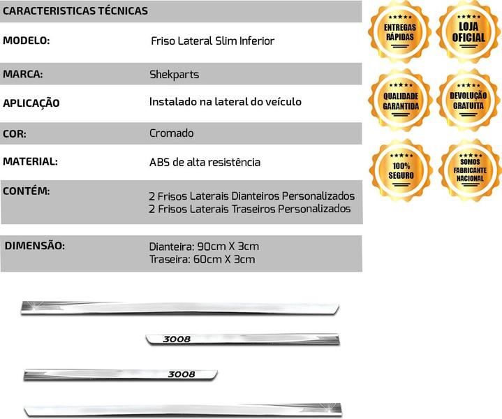 Imagem de Jogo Friso Cromado Lateral Slim Inferior Peugeot 3008 - 2010 A 2022