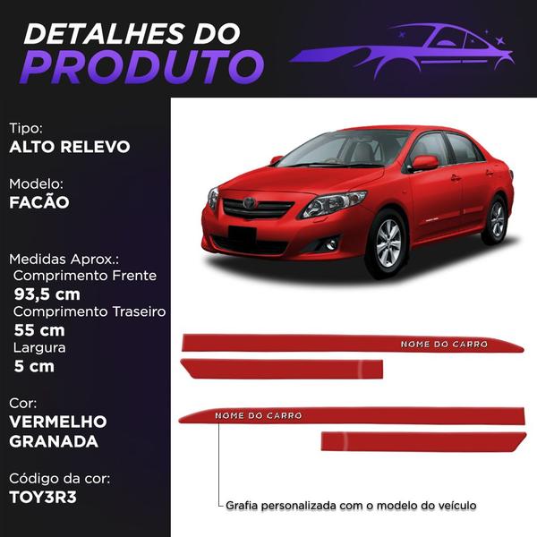 Imagem de Jogo Friso Lateral Facão Corolla 2008 a 2023 com Grafia Cromada Alto Relevo