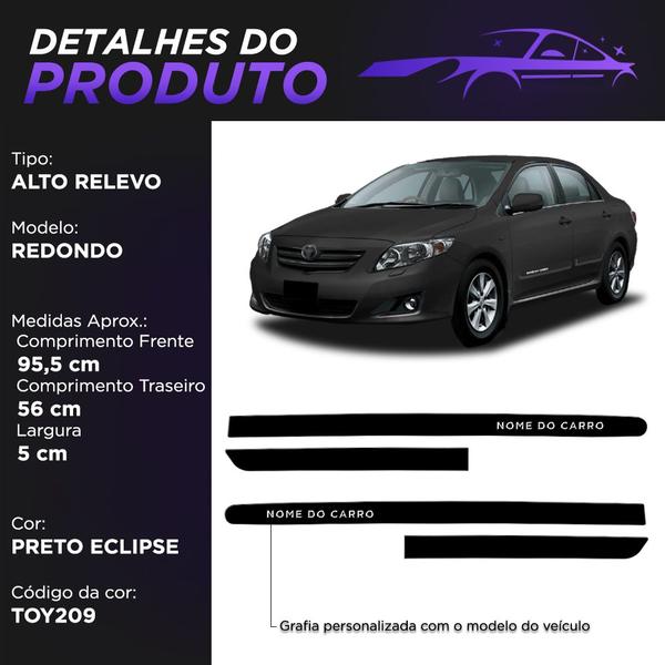 Imagem de Jogo Friso Lateral Redondo Corolla 2008 a 2023 com Grafia Cromada Alto Relevo