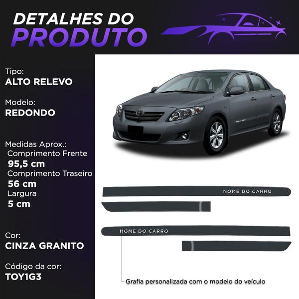 Imagem de Jogo Friso Lateral Redondo Corolla 2008 a 2023 com Grafia Cromada Alto Relevo