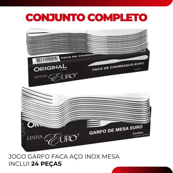 Imagem de Jogo Garfo Faca Aço Inox Mesa 24 Peças Restaurante Buffet