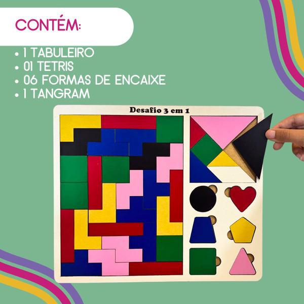Jogo Infantil Criativo 3x1: Tangram, Tetris e Encaixa Formas - Tralalá Imagem de Jogo Infantil Criativo 3x1: Tangram, Tetris e Encaixa Formas