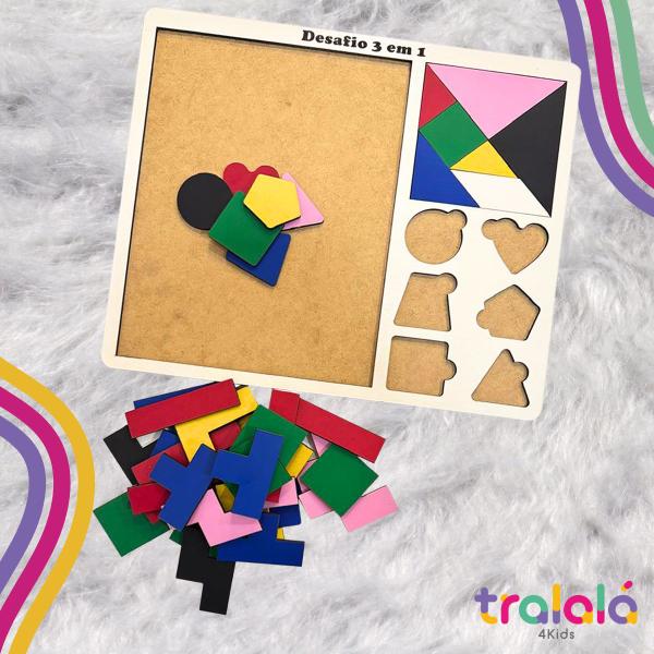 Jogo Infantil Criativo 3x1: Tangram, Tetris e Encaixa Formas - Tralalá Imagem de Jogo Infantil Criativo 3x1: Tangram, Tetris e Encaixa Formas