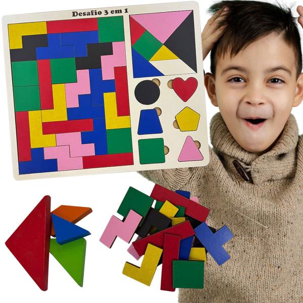 Jogo Infantil Criativo 3x1: Tangram, Tetris e Encaixa Formas - Tralalá Imagem de Jogo Infantil Criativo 3x1: Tangram, Tetris e Encaixa Formas