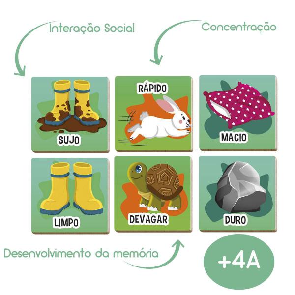 Imagem de Jogo Infantil Memória Opostos Educativo Madeira 24 Peças