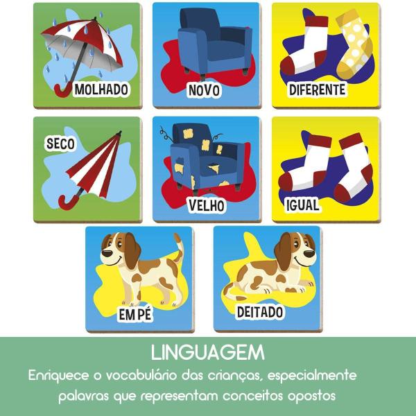 Imagem de Jogo Infantil Memória Opostos Educativo Madeira 24 Peças