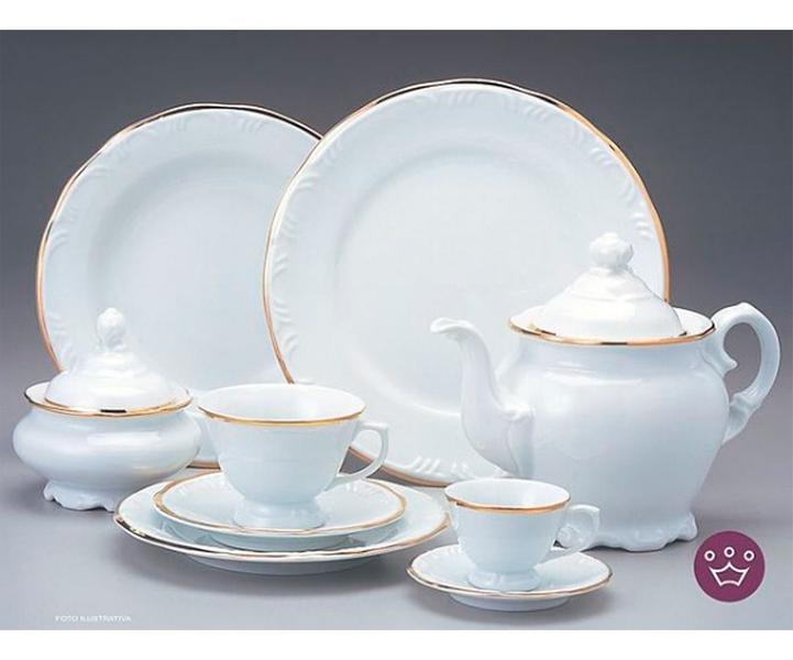 Jogo Jantar Chá 60 Peças Pomerode Filete Ouro Schmidt 12 Pessoas - Porcelanas Schmidt Imagem de Jogo Jantar Chá 60 Peças Pomerode Filete Ouro Schmidt 12 Pessoas