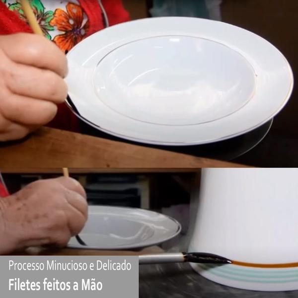 Jogo Jantar Chá 60 Peças Pomerode Filete Ouro Schmidt 12 Pessoas - Porcelanas Schmidt Imagem de Jogo Jantar Chá 60 Peças Pomerode Filete Ouro Schmidt 12 Pessoas