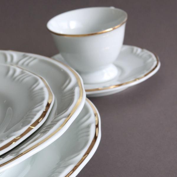 Jogo Jantar Chá 60 Peças Pomerode Filete Ouro Schmidt 12 Pessoas - Porcelanas Schmidt Imagem de Jogo Jantar Chá 60 Peças Pomerode Filete Ouro Schmidt 12 Pessoas