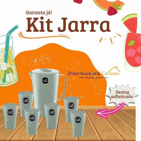 Imagem de Jogo Jarra De Suco 2l + 6 Copos 300ml Verde Menta Resistente