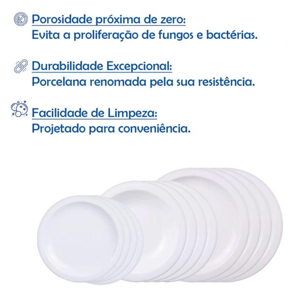 Imagem de Jogo Kit 12 Pratos Tramontina Porcelana Branco Para Restaurante Buffet Hotel Bar