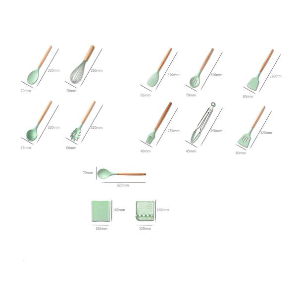 Imagem de Jogo Kit 13 pç. Utensílios de Cozinha Silicone Cabo Madeira Cod-51FU