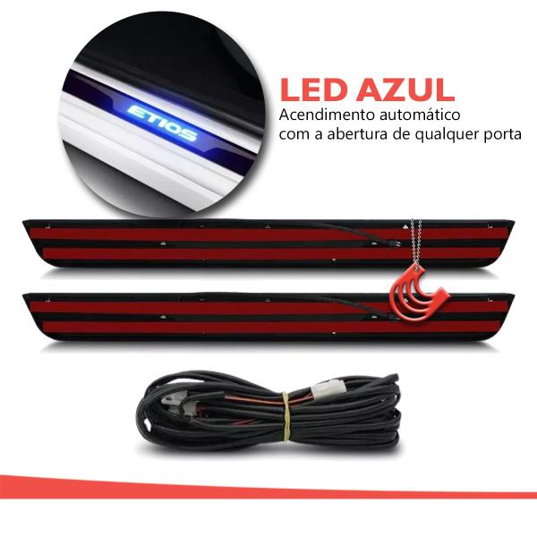 Imagem de Jogo Kit 2 Portas Soleira Protetor Porta Iluminada Luz Led com Aço Escovado Toyota Etios KX3 KX2061