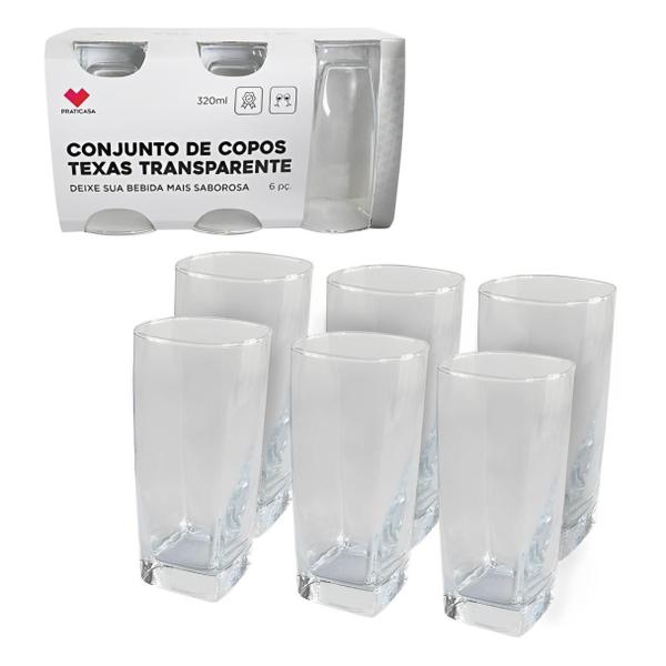 Imagem de Jogo Kit 6 Copos Quadrado Texas Vidro Luxo 320ml