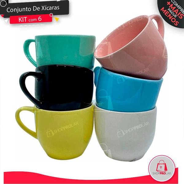 Imagem de Jogo kit 6 Xicara de Porcelana 170ml Chá Cafe Chocolate Chicara