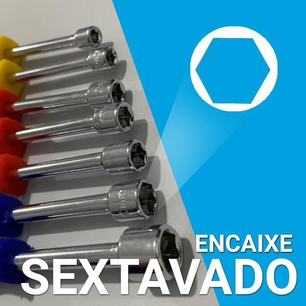 Imagem de Jogo Kit Chave Canhão Sextavada 5 á 11mm 7 Peças Ferramentas Profissional Aço Carbono Cabo Colorido