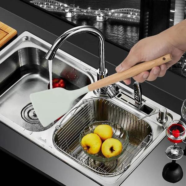 Imagem de Jogo Kit Com 12 Peças Utensílios De Cozinha Colheres Espatulas Pegador Silicone Copo Suporte