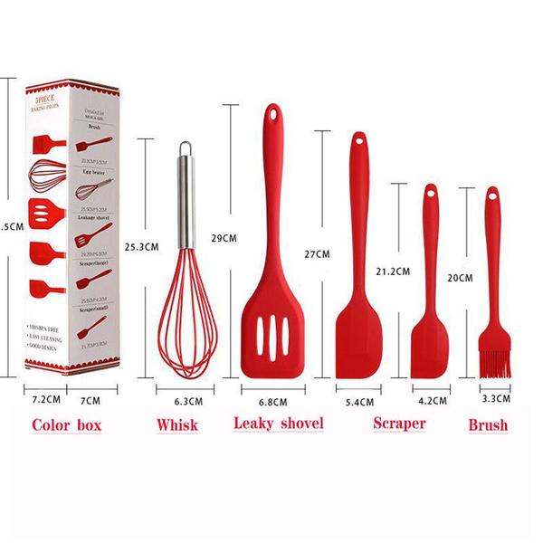 Imagem de Jogo Kit Com 5 Peças Talheres Utensílios De Cozinha Em Silicone Colher Espátula Livre BPA