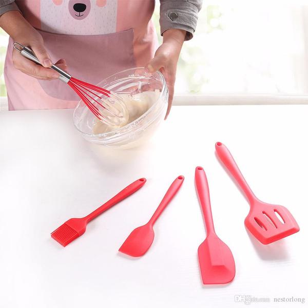 Imagem de Jogo Kit Com 5 Peças Talheres Utensílios De Cozinha Em Silicone Colher Espátula Livre BPA