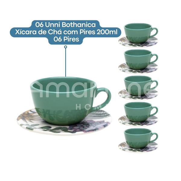 Jogo Kit De 6 Xícaras De Chá Café Com Pires 200ml Unni Bothanica Oxford Imagem de Jogo Kit De 6 Xícaras De Chá Café Com Pires 200ml Unni Bothanica Oxford