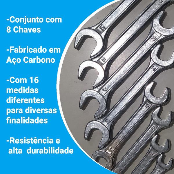 Imagem de Jogo Kit de Chave Boca Fixa 6 a 22mm com 8 Peças Excellent Eda Resistente Em Aço Carbono Ferrramentas