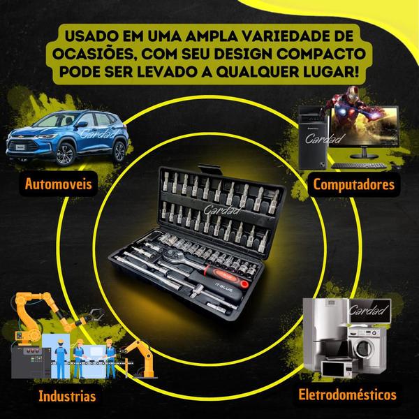 Jogo Kit De Soquete 46 Peças 1/4 Catraca Chave Allen Torx - Chave