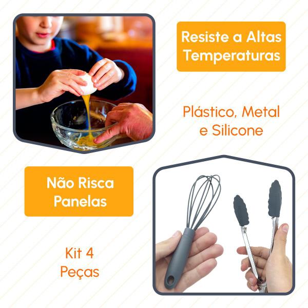 Imagem de Jogo Kit de Utensílios Cozinha de Silicone 4 Peças Resistente a Alta Temperatura Não Risca Panela Mini Colheres Silicone