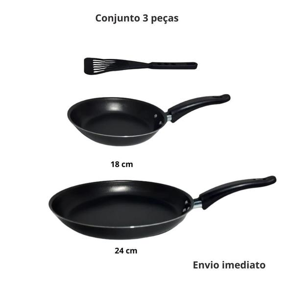 Imagem de Jogo Kit Frigideira Antiaderente 2 Peças 18Cm 24Cm Espatula