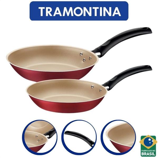 Jogo Kit Frigideiras Alumínio 2 Peças Turim Vermelho Antiadentes - TRAMONTINA Imagem de Jogo Kit Frigideiras Alumínio 2 Peças Turim Vermelho Antiadentes