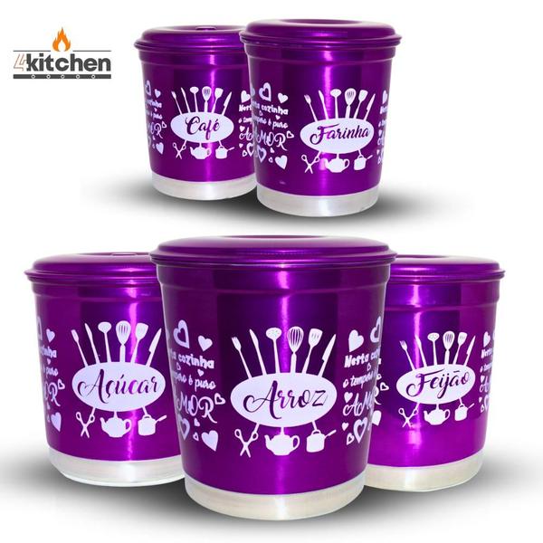 Jogo Kit Lata Porta Mantimento em Aluminio Cores com Nome - Fortplast Imagem de Jogo Kit Lata Porta Mantimento em Aluminio Cores com Nome