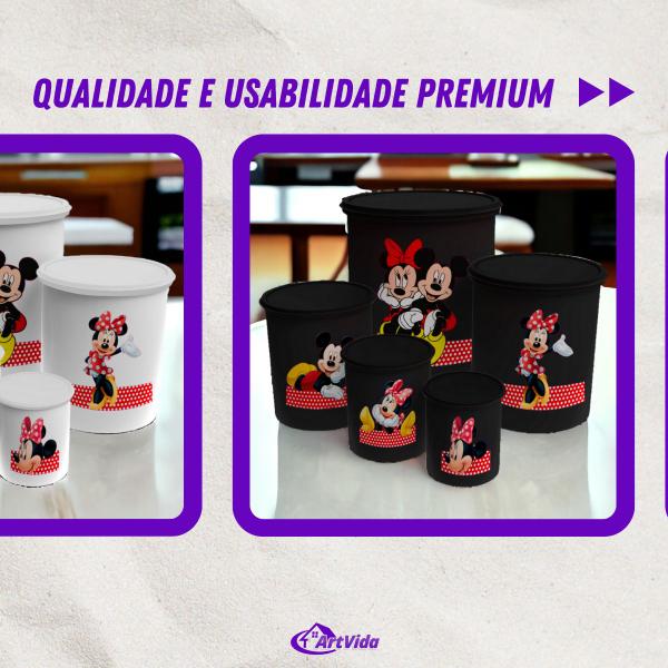 Imagem de Jogo Kit Potes Mantimentos Decorado Mickey Minnie Disney - Feitos de Plástico Resistente - Rosa, Preto, Branco, Vermelho - ArtVida