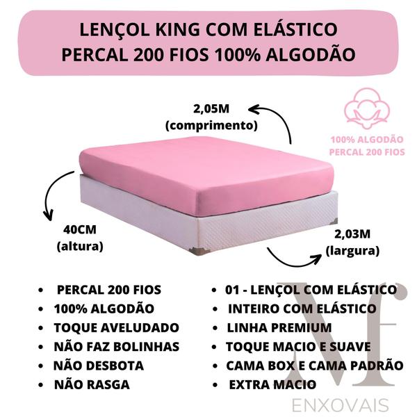 Imagem de Jogo Lençol Cama Box King 03 Peças Percal 200 Fios 100% Algodão PREMIUM