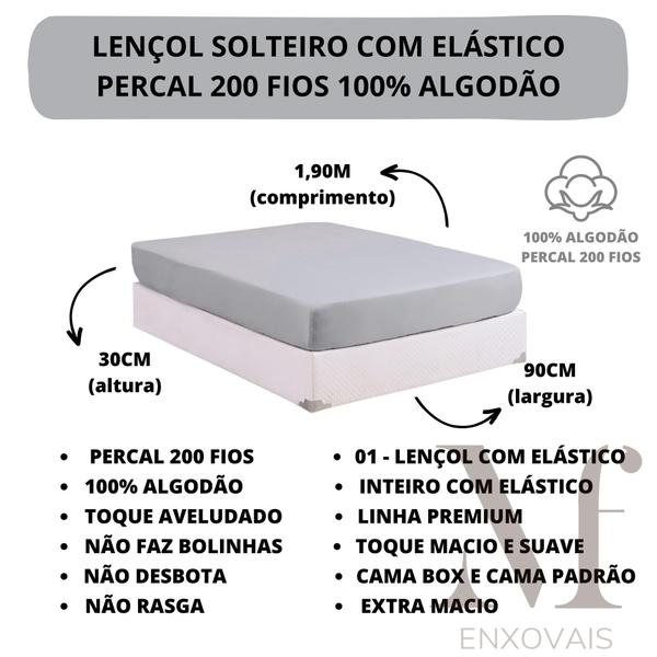 Imagem de Jogo Lençol Cama Box Solteiro 02 Peças Percal 200 Fios 100% Algodão PREMIUM