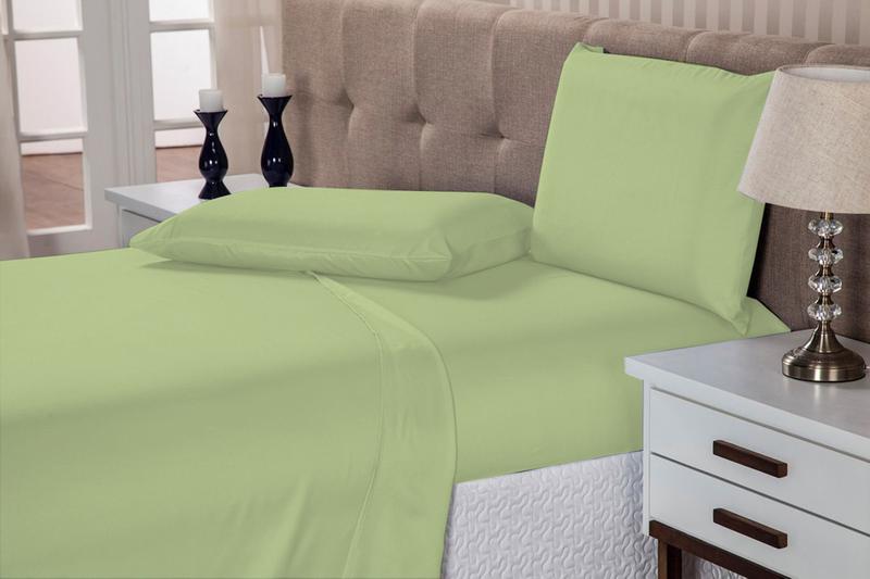 Imagem de Jogo lençol cama casal 4 peças com elástico 1,38x1,88x18 cm de altura risort pousada chále chácara -verde-claro